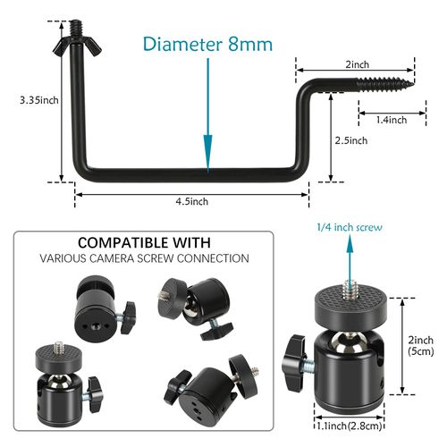 Axmorety Trail Camera Mount, 4 Pcs Trail Camera Holder with 1/4 in Screw,360° Adjustable Tree Screw Mounting Bracket for Trail Cameras, Solar Panels, etc, Easy to Install & Compact Sturdy