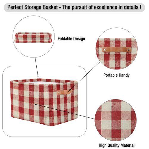 MARYHFENVA Storage Basket Classic Checkered Storage Cube Box Durable Canvas Collapsible Toy Basket Organizer Bin with Handles for Shelf Closet Bedroom Home Office
