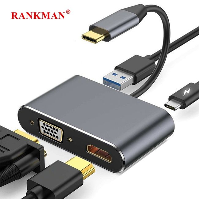 Rankman USB C Hub to Ethernet RJ45 4K HDMI-Compatible USB 3.0 2.0 Type C  Dock for MacBook iPad Samsung S22 Dex HDTV PS5 Switch