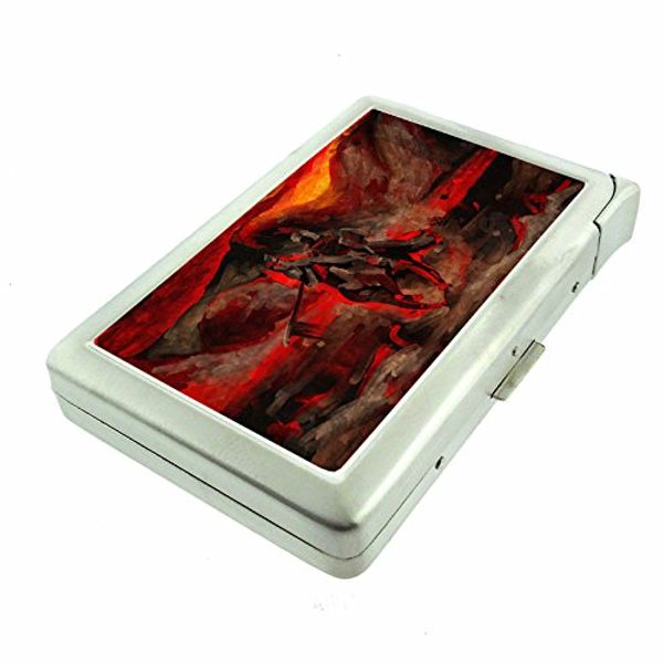 Cigarette Case with Built in Lighter Genghis Khan S1 Smoking King Size Cigarettes Silver Metal Wallet 4" X 2.75" RFID Protection