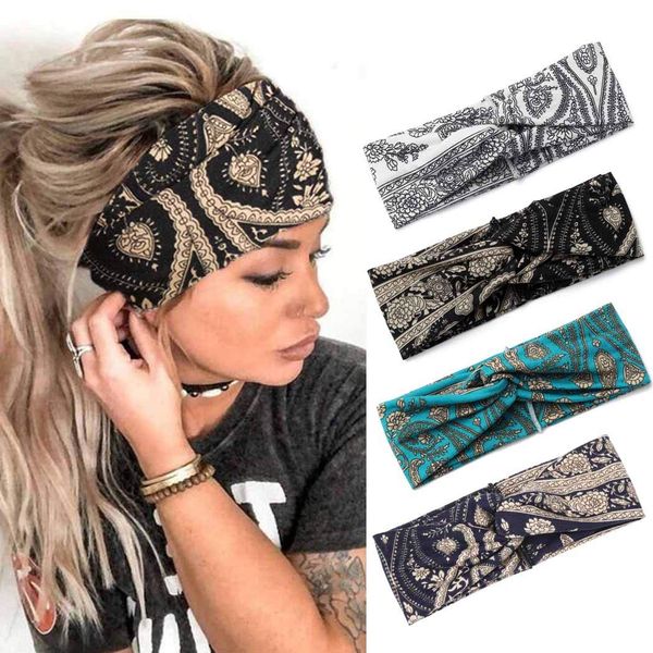 Zoestar Boho Criss Cross Stirnbänder Schwarz Yoga Kopftücher Vintage Twisted Head Wraps Stilvolle Elastische Haarbänder Dicke Laufen Workout Haarschals Haarschmuck für Frauen und Mädchen (4 Stück)