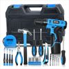 [Cordless Drill+BitsHammerTapelineScrewdriver] 27Pcs Household Toolbox Blue
