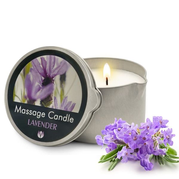 FLOWERLAND Massage Oil Candle - Vegan Moisturizing Massage Oil for Home Spa - Luxurious & Hydrating Skin Care Body Massage Oils - Lavender (200ml)