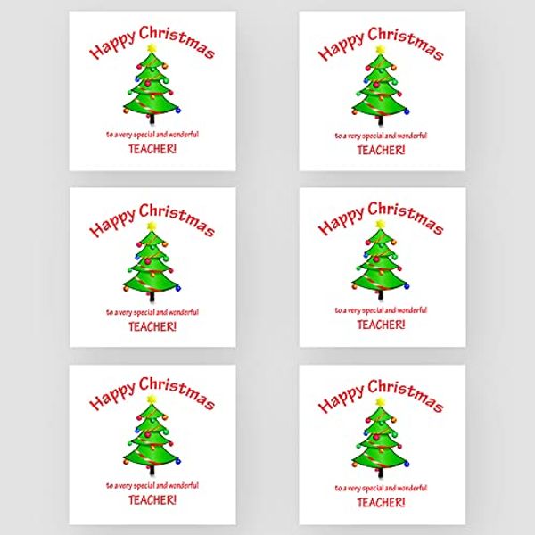 Marvello Christmas Tree Teacher Thank You Cards Box Set (6 Cards) - Premium Envelopes Included - One Design - Blank Inside - For Teachers