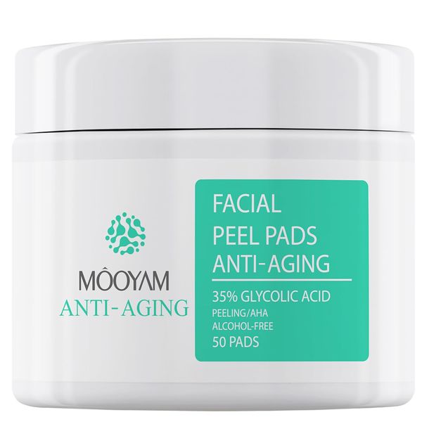 Glycolic Acid Resurfacing Pads 35% for Face and Body- Exfoliating Facial Peel with Vitamins B5, C & E, Green Tea - Glycolic Acid Face Wash for Cleansing Peeling 50 Pads