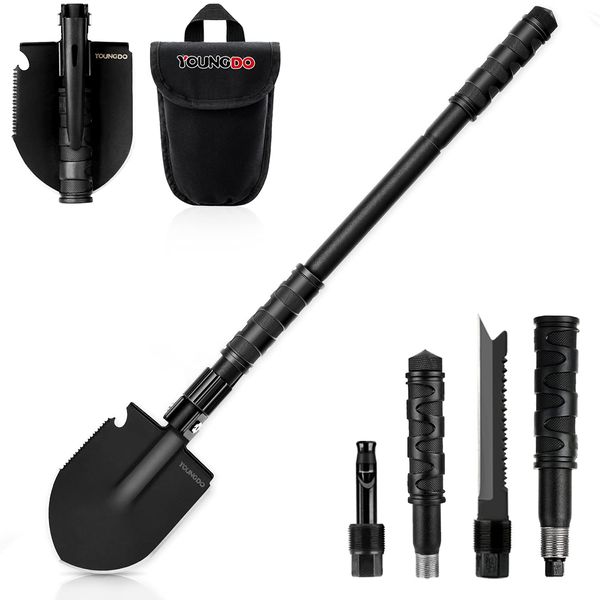 YOUNGDO Multifunctional Folding Shovel, Car Scoop, Pickaxe, Snow Shovel, Outdoor, Gardening, Survival, Emergency Tool, Storage Pack Included