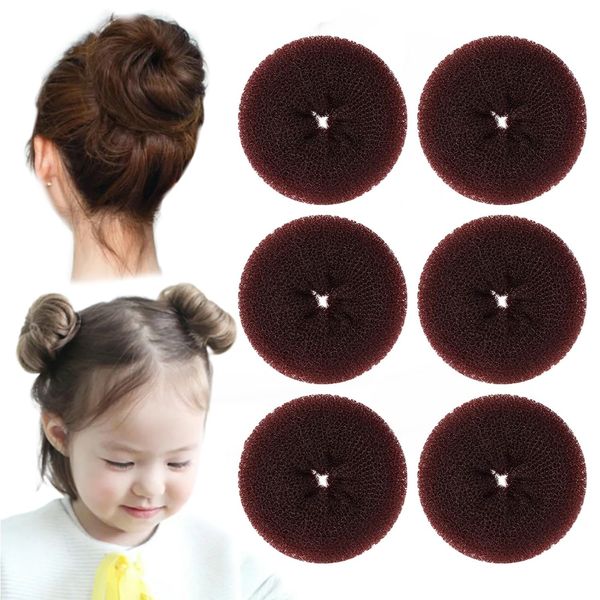 6pcs Coffee Hair Bun Maker, Ring Style Bun Instant Hair Bun Shaper Tool for Short and Thin Hair Crown Shapers Accessories for Women Girls (Small, 2.16Inch)