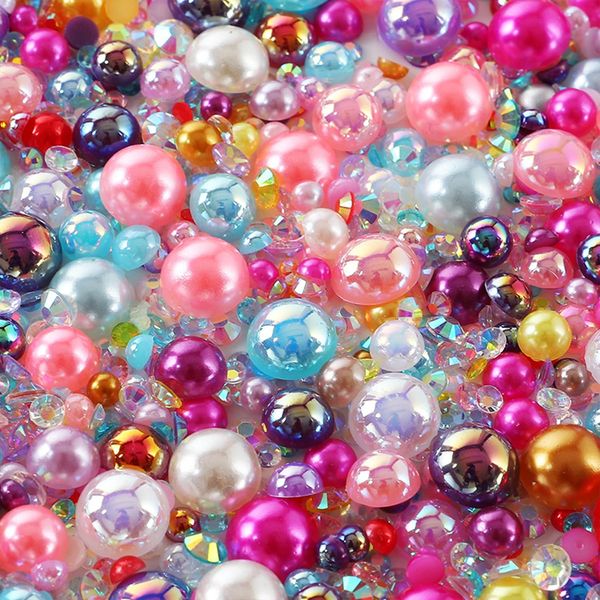 Flatback Pearls Rhinestones for Craft 30g 1400Pcs (2-10mm) Half Round Resin AB Color Rhinestones Pearls for Nail Art Face Body Tumblers-All Color