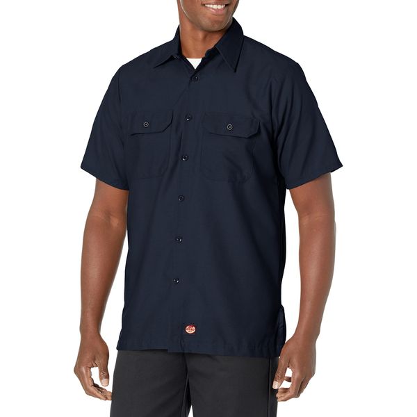 Red Kap Men's Solid Rip Stop Shirt, Navy, Short Sleeve Small