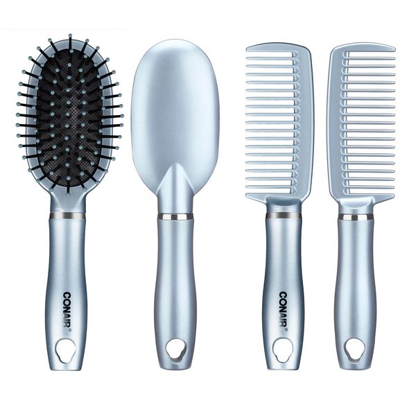 Conair Detangle & Style hair brush set - wide tooth comb and travel hair brush - Detangling Brush and Comb Set - Color at random - 2 Count