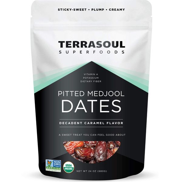 Terrasoul Superfoods Organic Pitted Medjool Dates, 1.5 Lbs - Pits Removed | Soft Chewy Texture | Sweet Caramel Taste