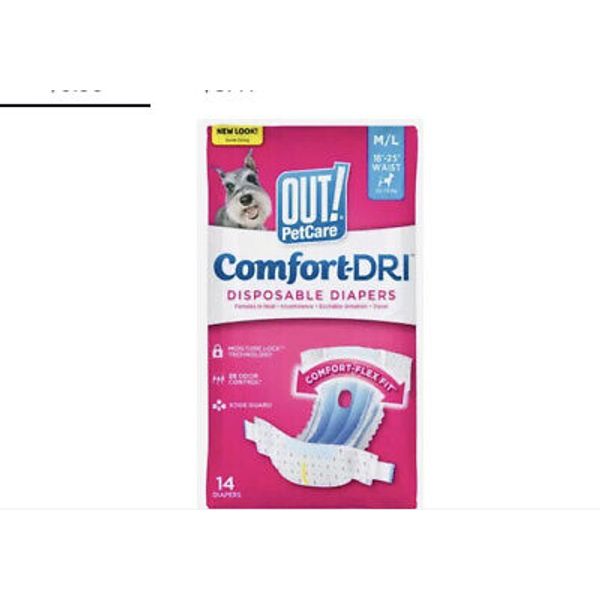 🐾 Out! Pet Care Comfort-Dri Disposable Diapers M/L Dogs 14 Diapers NEW!   🐾