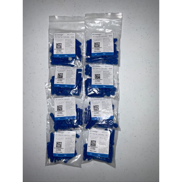 200 Livongo Sterile Lancets - 30 Gauge (8 Packs of 25) New In Bag Exp. 2026