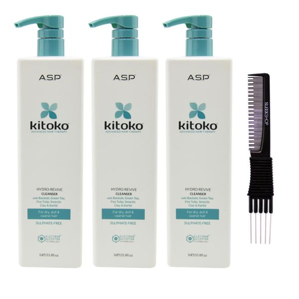 yper Asp Kitoko Hydro-Revive Cleanser (33.8 oz) with Teasing Comb Pack 3