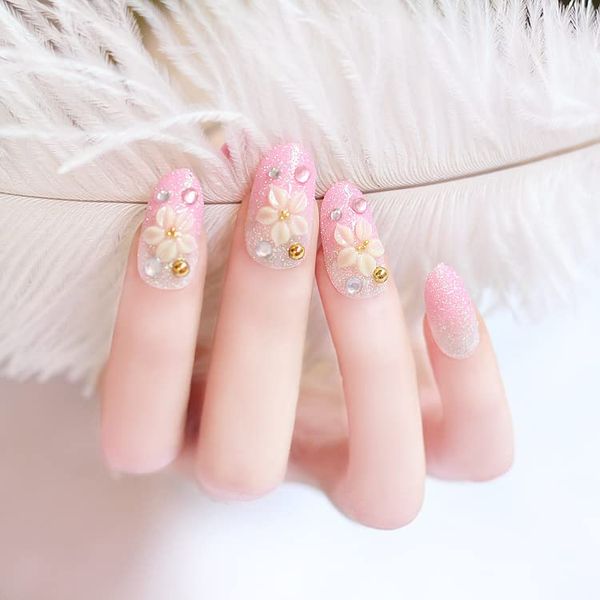 Handmade Nail Tips with Double-Sided Adhesive Tape for Weddings, Parties, After-Parties, Nail Art, 3D Decoration, Nail Tips, 24 Pieces, Japanese Kimono (#542)