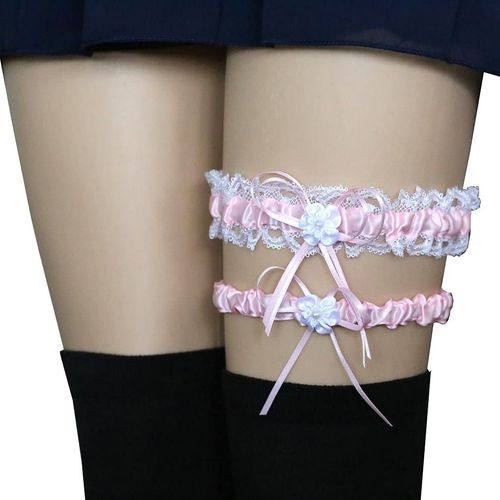 Jixin4you Women's 2-Piece Leg Garter, Lace, Leg Ring, Garter Belt, Decorative, Adjustable, Pink