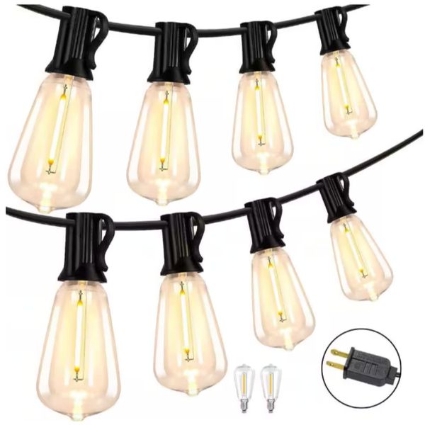 50FT LED Outdoor String Lights w/Edison Shatterproof Bulbs & Weatherproof Strand