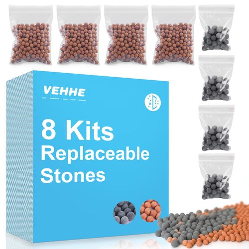 VEHHE 8 Packs Mineral Balls Negative Ion, Replacement Bio-Active Stone for Hard Water Filteration, PH Balance Ionic Shower Head Filter Beads, Remove Chlorine, Fluoride