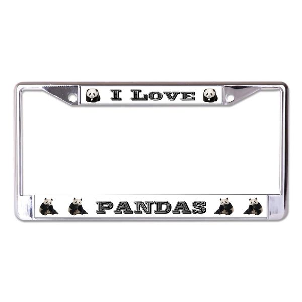 I Love Pandas Chrome License Plate Frame