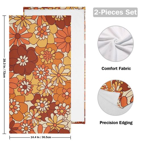 SUMNEESHA Orange Floral Hand Towels for Bathroom Set of 2 Retro Boho Aesthetic Cute Groovy Flower Bath Towels Soft Absorbent Decorative Fingertip Towels Face Towels Kitchen Dish Towels 14.4"x28.3"