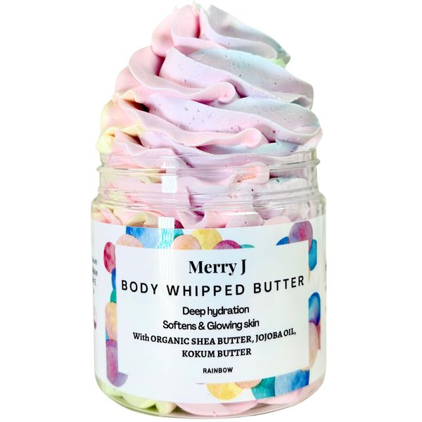 MerryJskin Body Whipped butter 6 oz., whipped cream butter, moisturizes dry skin, gift for her, shea butter, Birthday gift, shower gift for a party, Rainbow Fragrance, Rainbow Scented