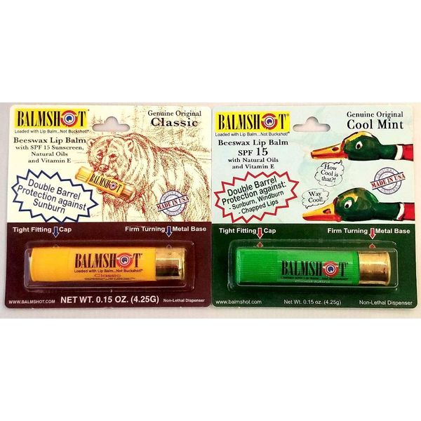 BALMSHOT Lip Balm Two Pack of Classic & Cool Mint