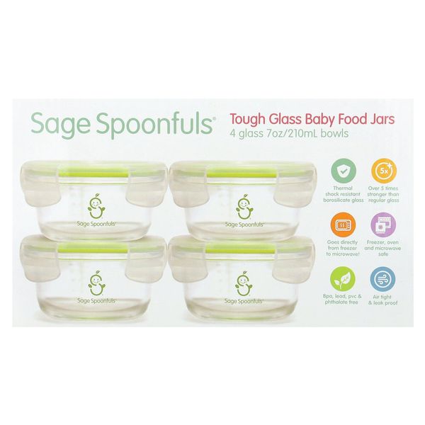 Tough Glass Baby Food Jars, 4 Pack, 7 oz (210 ml) Each