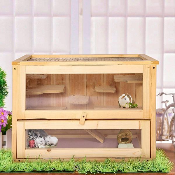 LONABR 2 Level Wooden Hamster Cage Mouse Mice Rat Habitat Pet Small Animal House