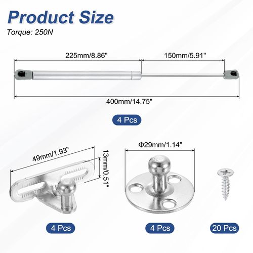 uxcell 4Pcs Lid Support Hinges, 14 Inch 250N Gas Struts Heavy Duty Gas Spring Soft Close Lid Stay Hinges Lift Support with l Mounts for Tool Box Cabinet, Silver