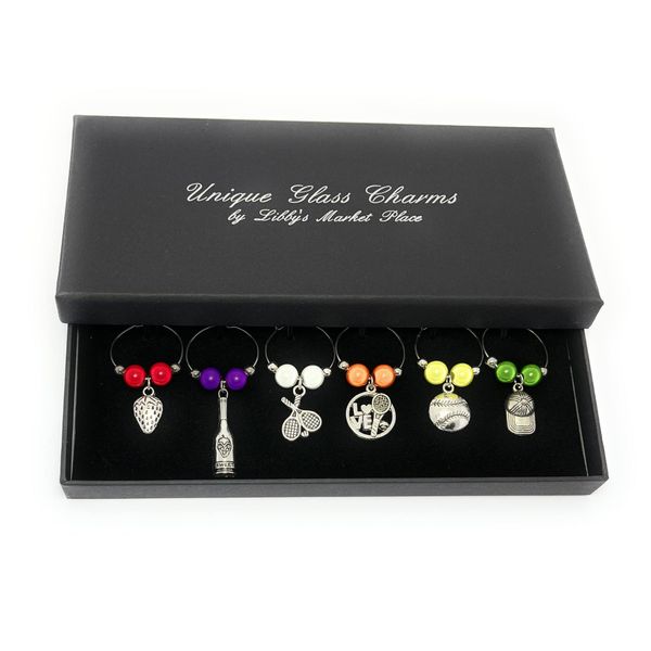 I Love Tennis Wine Glass Charms with Gift Box