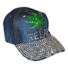 Popfizzy Bling Weed Hat for Women Rhinestone Hat, Bedazzled Baseball Caps, Distressed Hat, Fancy Bejeweled Hats, Sparkle Studded Denim Ball Caps (Relax, Weed (Denim))