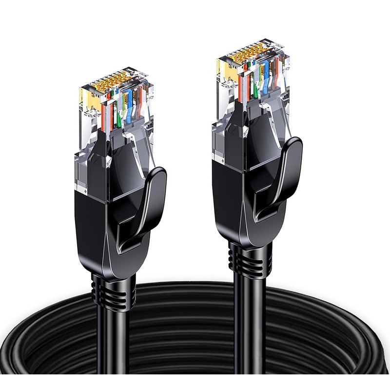 Elfcam - 20m Câble Ethernet Cat 8 Rond Noir LAN/WAN, SFTP 28AWG 2000mhz 40gbps Avec Connecteurs Rj45 Haute Qualit
