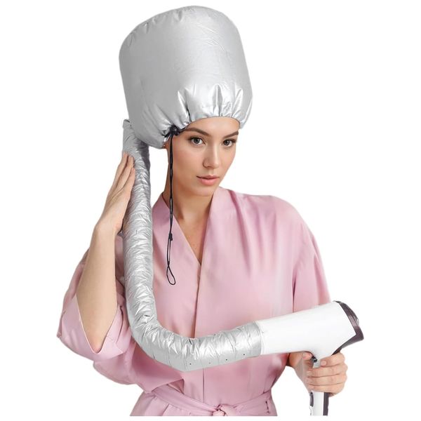 Adjustable Bonnet Hood Hair Dryer,Speed Up Drying Hair Diffuser Cap,Curly Hair Styling Heated Cap,Stretchable Heat Hair Steamer for Deeping Hair Care（Silver