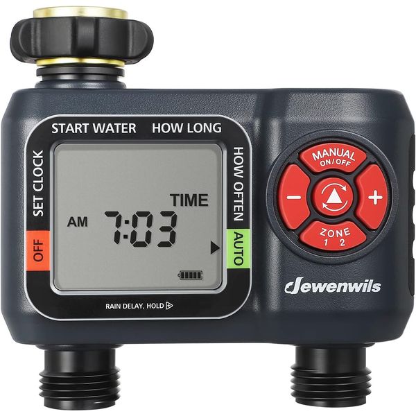 Sprinkler Timer 2 Zone, Water Hose Timer with Rain Delay/Manual Watering/Automat