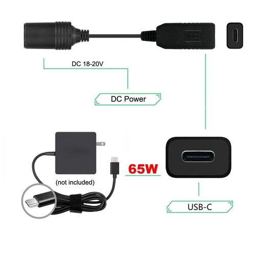 chenyang CY USB-C Type-C to DC 20V Power Adapter USB-C to Cigarette Lighter Car Receptacle 65W Charger Cable