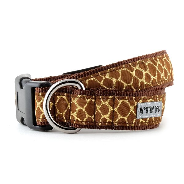 The Worthy Dog Giraffe Print Stylish & Durable Nylon Dog Collars, Adjustable Strong Buckle - XS, Brown