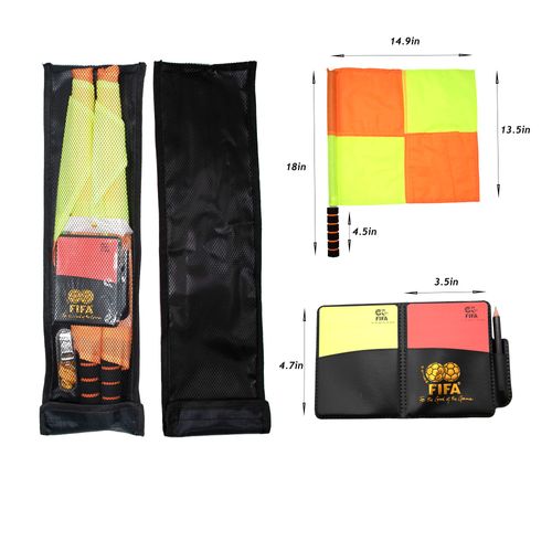 Soccer Referee Flag,Checkered Linesman Flags Set with Case，Metal Pole Foam Handle water Proof，Red Yellow Cards with Notebook and Pencil,Coach Stainless Steel Whistles with Lanyard 2Pcs (Style 2)