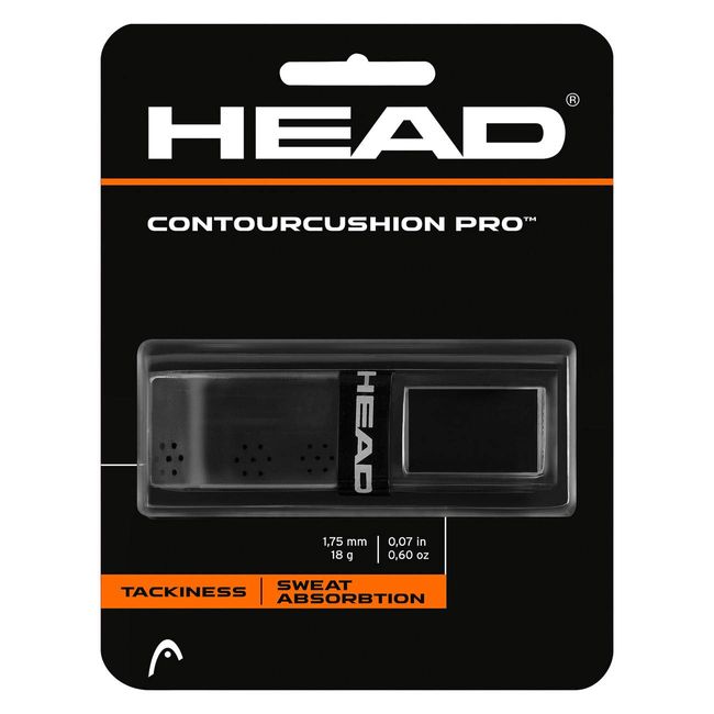 HEAD Contour Cushion Pro Tennis Racket Replacement Grip - Tacky Racquet Handle Grip Tape - Black