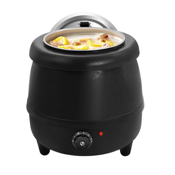 PIAOCAIYIN 10L/10.5QT Commercial Soup Kettle, Black Stainless Steel Soup Warmers, Electric Soup Pot with Adjustable Temperature(86-185℉), for Kitchens, Hotels, Parties