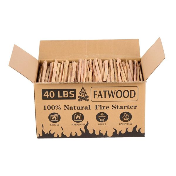 40Lbs Pine Fatwood Natural Fire Logs Kindling Wood Fire Starter Sticks Fireplace