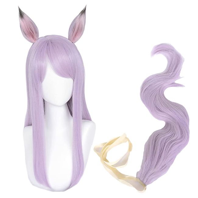 ABUNDANTDOODS Mejiro McQueen Wind Cosplay Wig, Heat Resistant Wig, 23.6 inches (60 cm), Disguise Wig, Cosplay Wig with Dedicated Net and Comb, Purple (Wig+Ear+Tail)