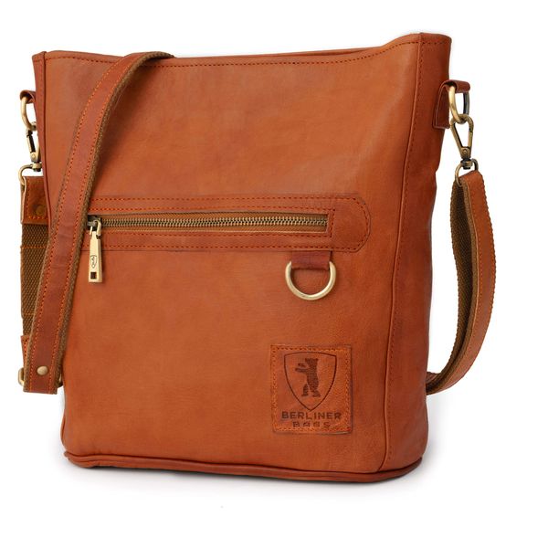 Berliner Bags Vintage Schultertasche Siena, Mittelgroße Umhängetasche aus Leder, Crossbody Bag, Handtasche für Damen - Braun