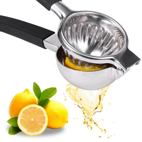 Lemon Squeezer Stainless Steel - Easy Squeeze Heavy Duty Manual Lemon Juicer with Non-slip Silicone Handle - Ergonomic Citrus Squeezer & Fruit Juicer for Small Oranges, Limes