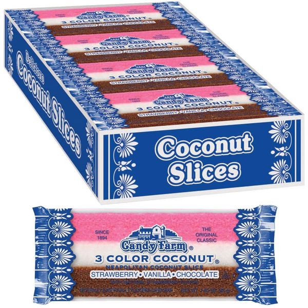 Neapolitan Coconut Slice Candy Bars (Vanilla, Chocolate & Strawberry-striped moi