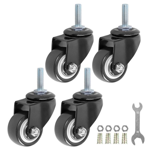 GXYY uoboeuq 1.5 Inch Swivel Caster Wheels PU 360 Degree Threaded Stem Caster Wheel M8 x 25mm, 330lb Total Load Capacity, Pack of 4