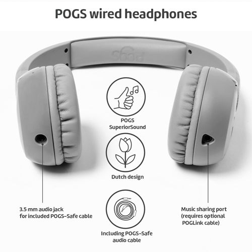 POGS Kids Wired Headphones | The Elephant 2 | Foldable, Durable Headphones for Kids 3+ | Volume Limited85 dB, Microphone | On-Ear | Music-Sharing Function Safe 3.5 mm audio cable (rGrey)
