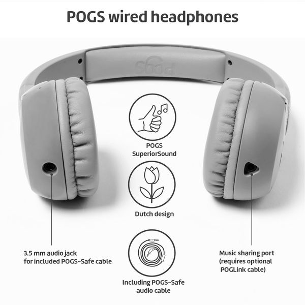 POGS Kids Wired Headphones | The Elephant 2 | Foldable, Durable Headphones for Kids 3+ | Volume Limited85 dB, Microphone | On-Ear | Music-Sharing Function Safe 3.5 mm audio cable (rGrey)