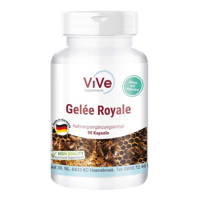 Gelée Royale 500mg - 90 Kapseln - Standardisiert auf 4% 10-HDA - Hochwertige Qualität nach ISO-Norm - Schonend gefriergetrocknet | Qualität aus Deutschland von ViVe Supplements