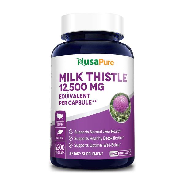 Milk Thistle Extract 12500mg 200 Veggie Capsules (Vegetarian,Organic Milk Thistle, 50:1, Non-GMO, Gluten Free) Max Strength - Standardized 80% Silymarin