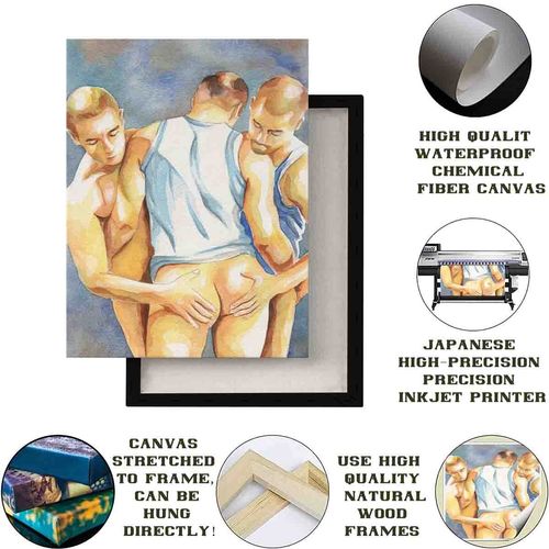 Mens Abstract Wall Art-Watercolor Painting Gay Man-Gay Canvas Art-Bar Art Wall-Bathroom Wall Art Prints-Suitable For Living Room Bedroom Bathroom Home Wall Decor Size: 12"X18"